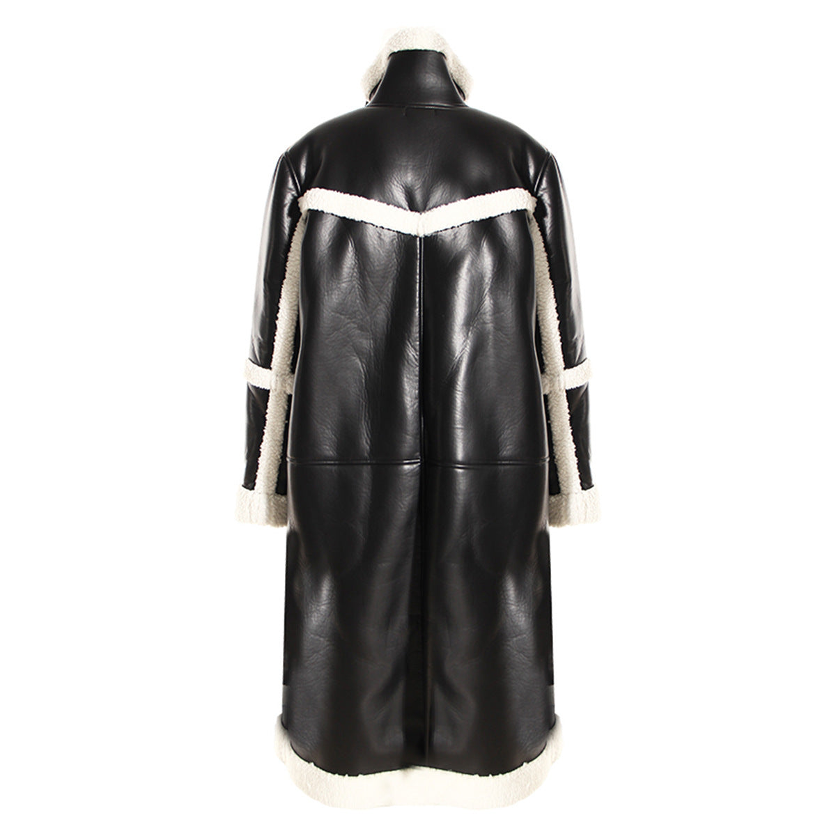 Color Contrast Patchwork Coat Autumn And Winter Thickening Fur And Leather Overcoat Women