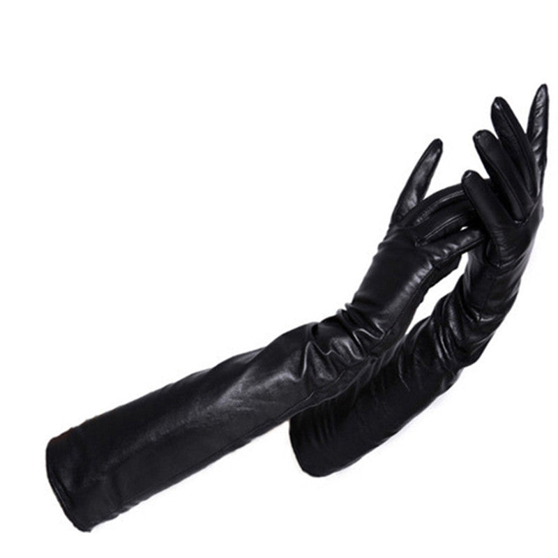 Winter long sheepskin gloves