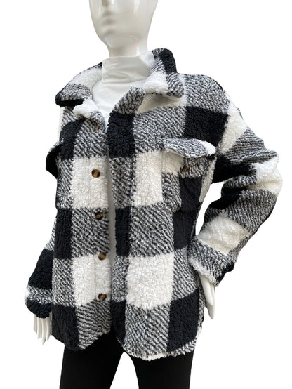 Automne Et Hiver Manches Longues Double Poche Plaid Manteau Furry Femmes