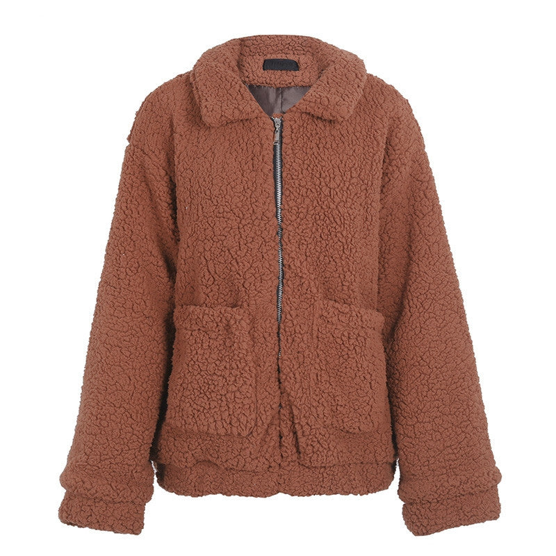 Manteau en faux lambswool surdimensionné veste d&